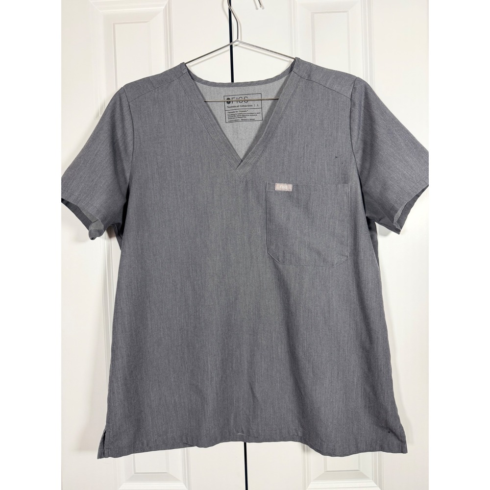 Figs Technical Collection Scrub Top V-Neck Graphite Grey Short Sleeve Sz Large